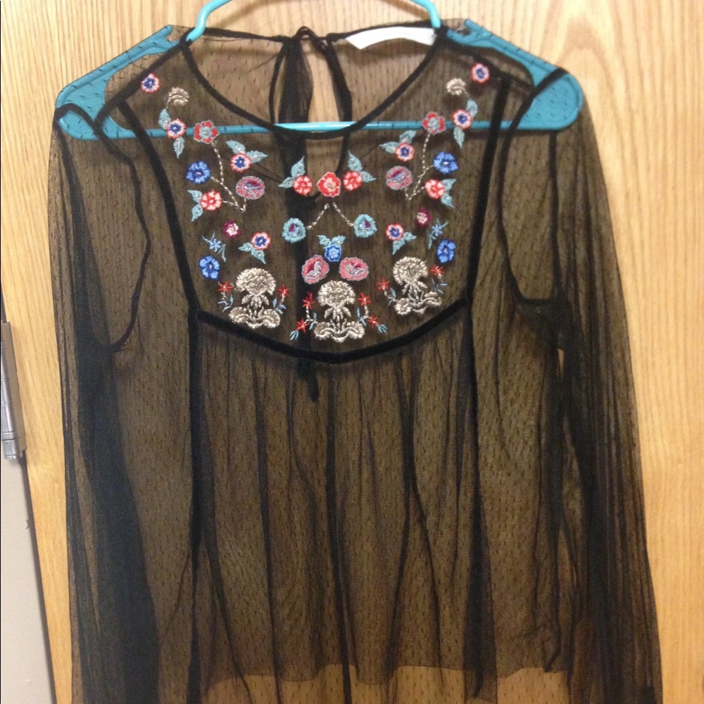 Zara Mesh Top with Floral Embroidery.